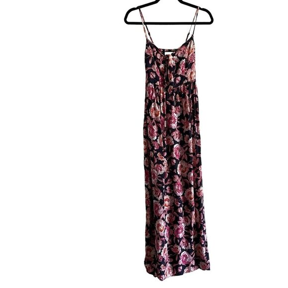 Band Of Gypsies Women XS Blue Pink Floral Spaghetti Straps Tie Front Maxi Dress - Picture 2 of 10